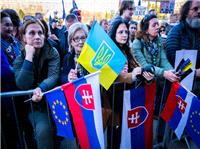 Ukraine supporters in Slovakia protest against Prime Minister Fico